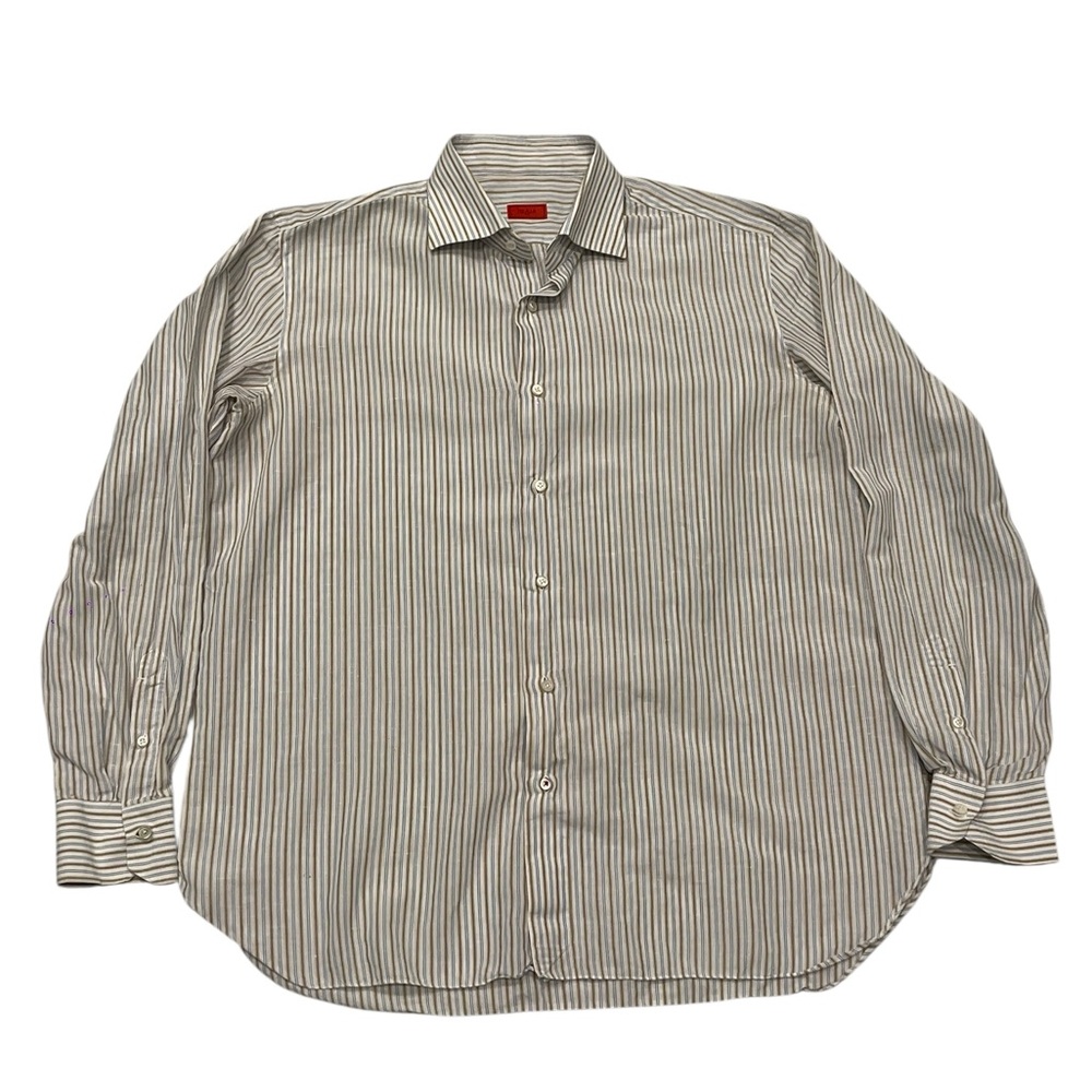 Isaia Napoli Dress Shirt 17 x 43 Striped Made In Italy